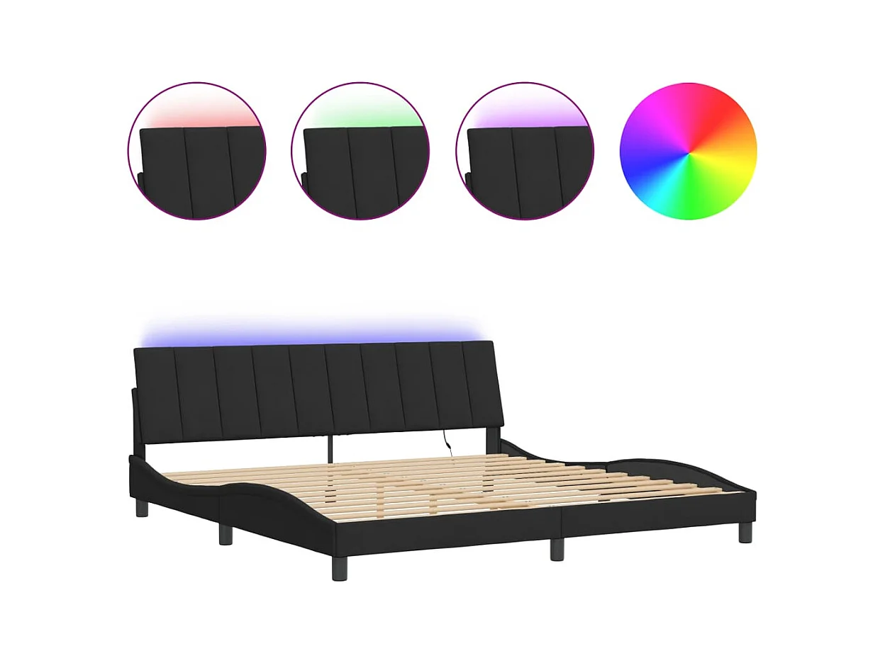 Estructura de cama con luces LED terciopelo negro 200x200 cm
