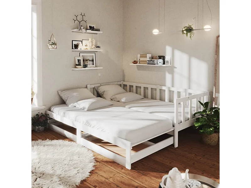 Lit coulissant sans matelas 2x(90x200) cm blanc