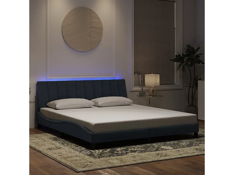 Cadre de lit avec LED sans matelas gris foncé 180x200cm velours