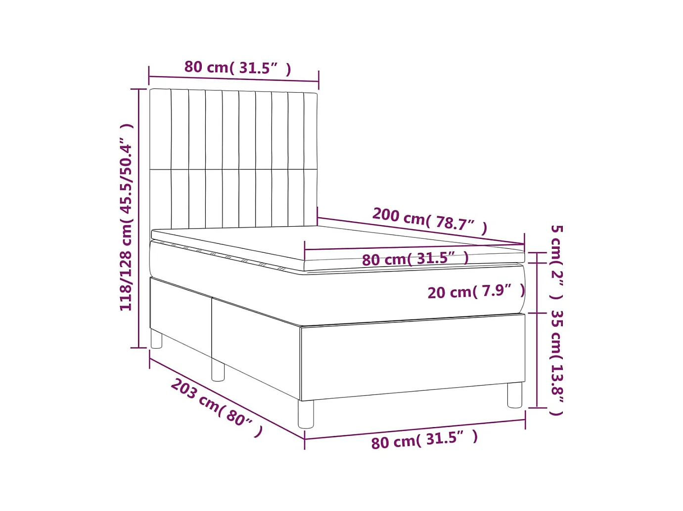 Lattenbodem en matras Rose 80x200 cm Fluweel