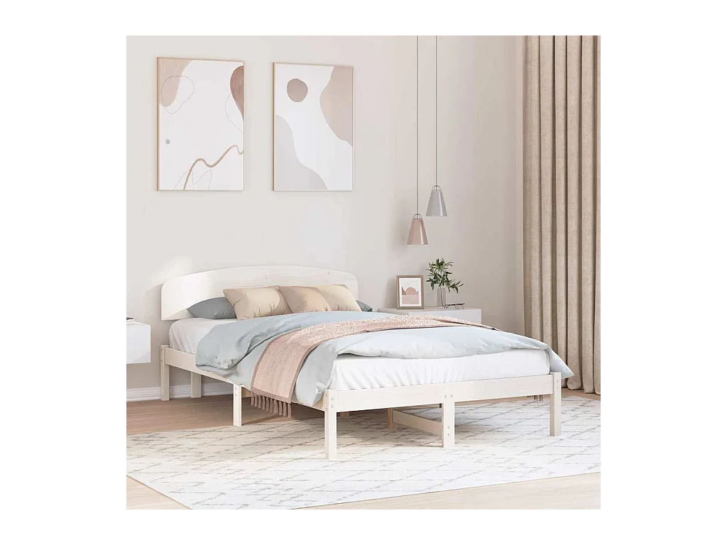 Struttura letto bianca 140 x 190 cm Legno massello di pino