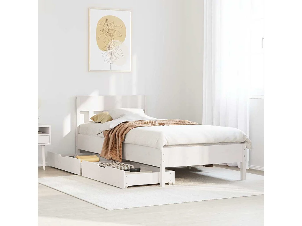 Struttura letto senza materasso bianco 90x200 cm in legno massello di pino