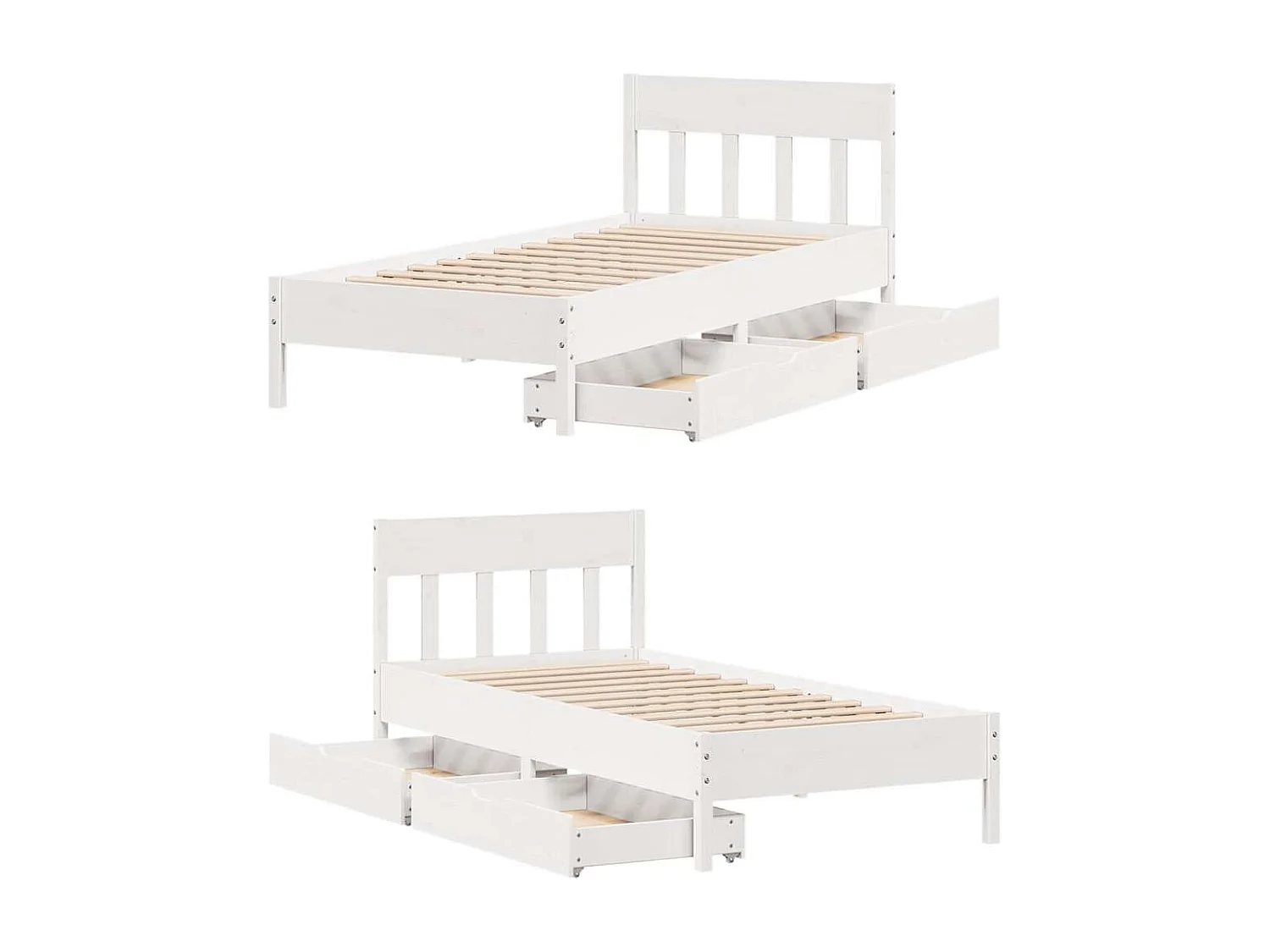 Struttura letto senza materasso bianco 90x200 cm in legno massello di pino