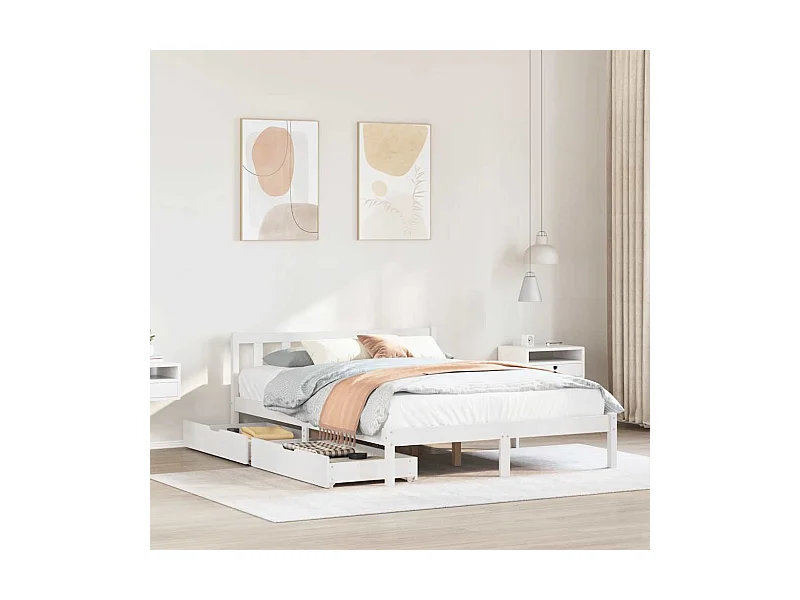 Estructura de cama sin colchón blanca 140x190 cm madera maciza de pino