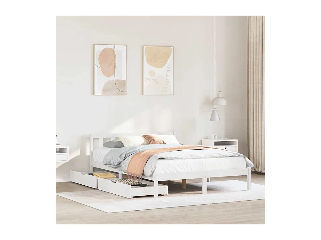 Estructura de cama sin colchón blanca 140x190 cm madera maciza de pino