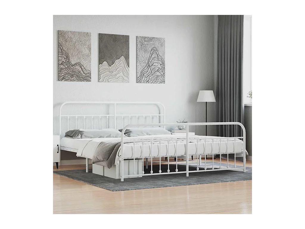 Estructura de cama de metal sin colchón ni piecero blanco 200x200 cm