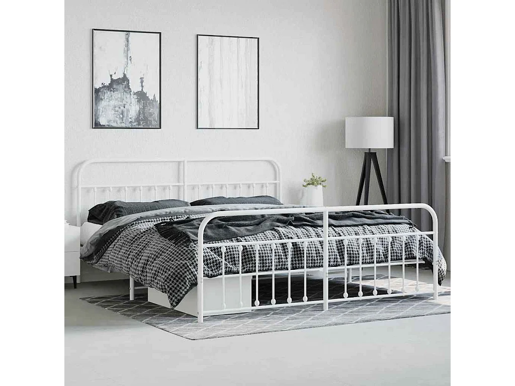 Estructura de cama de metal sin colchón ni piecero blanco 200x200 cm