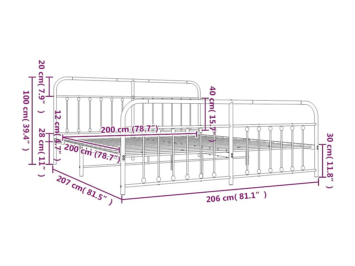 Estructura de cama de metal sin colchón ni piecero blanco 200x200 cm
