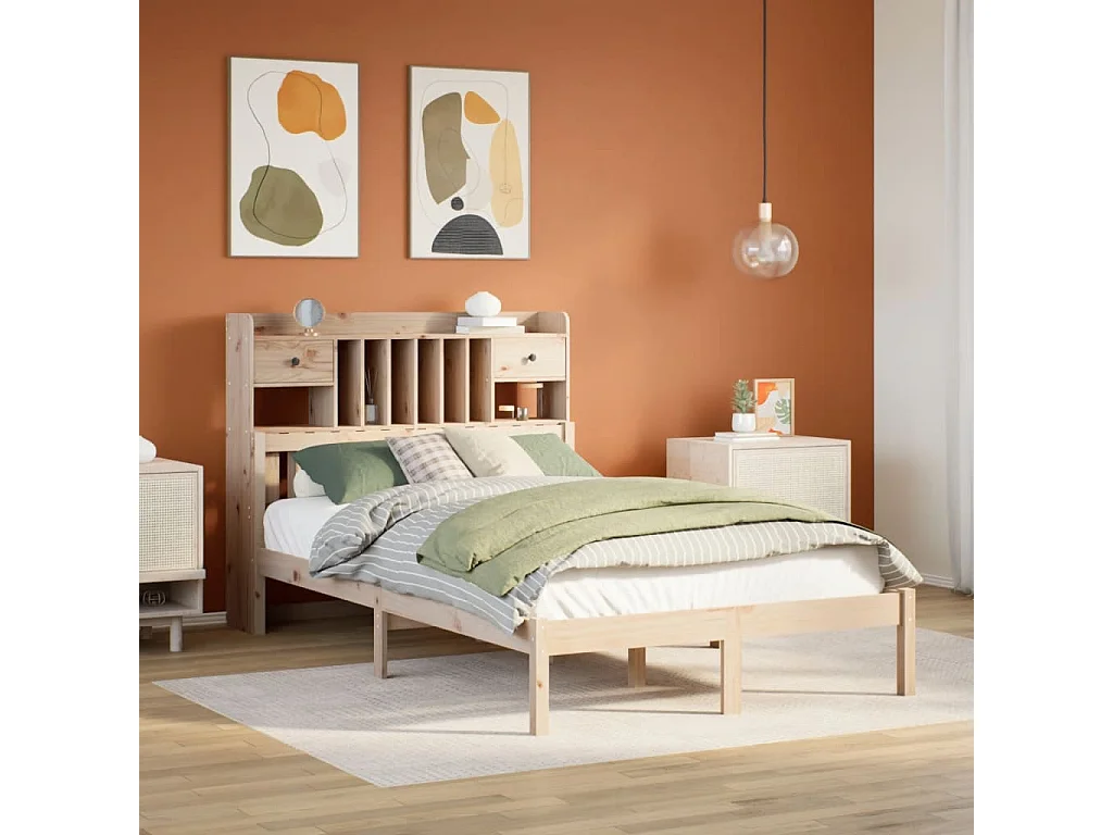 Lit bibliothèque sans matelas 135x190 cm bois de pin massif