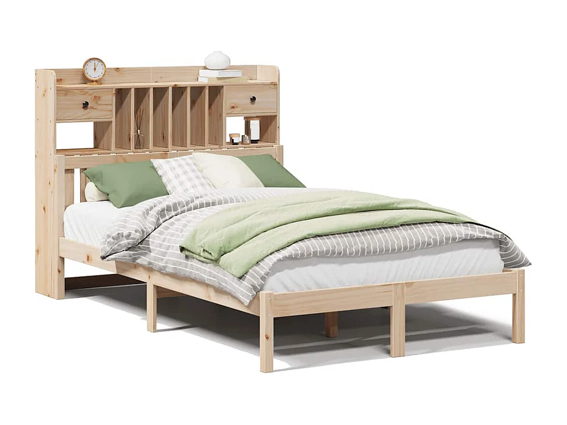 Lit bibliothèque sans matelas 135x190 cm bois de pin massif