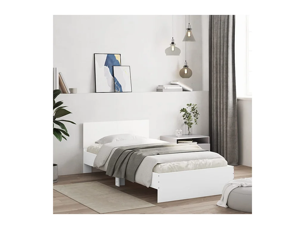 Estructura de cama sin colchón con cabecero blanco 100x200 cm