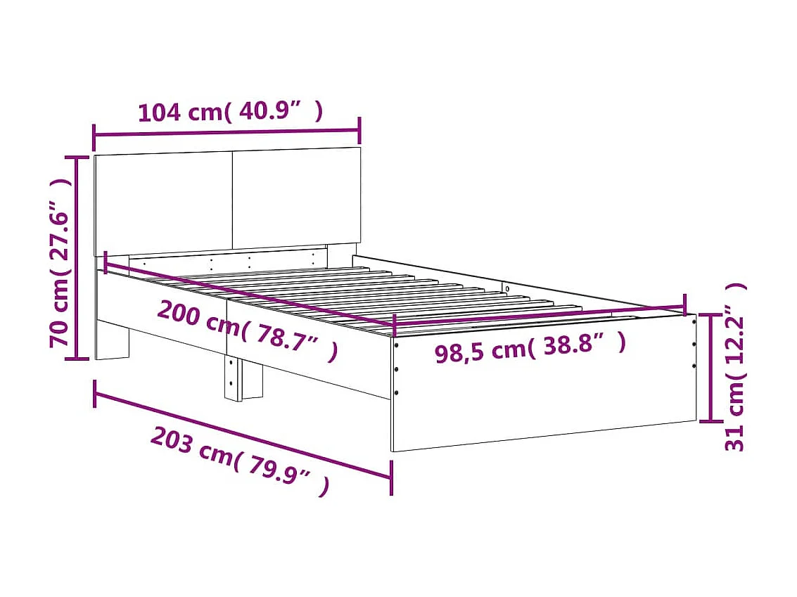 Struttura letto senza materasso con testiera bianca 100x200 cm