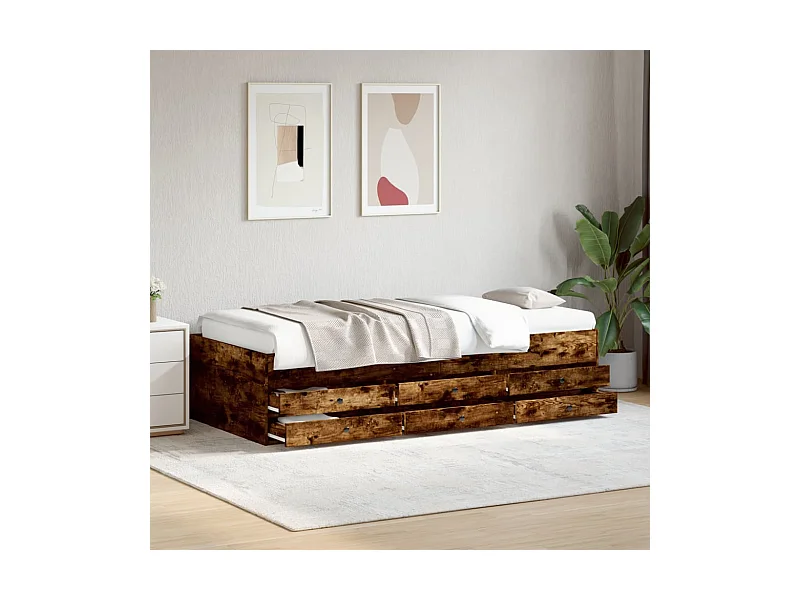 Divano letto con cassetti senza materasso rovere affumicato 75x190 cm