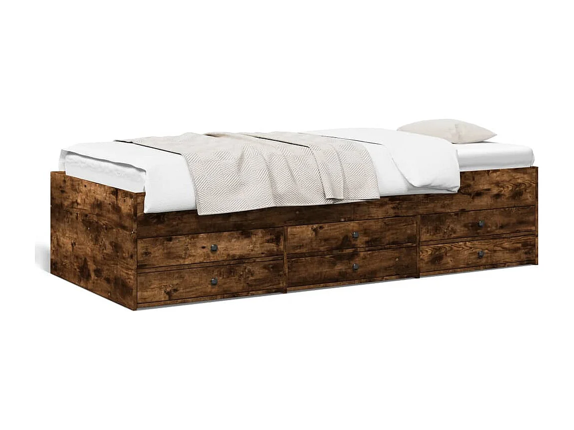 Divano letto con cassetti senza materasso rovere affumicato 75x190 cm