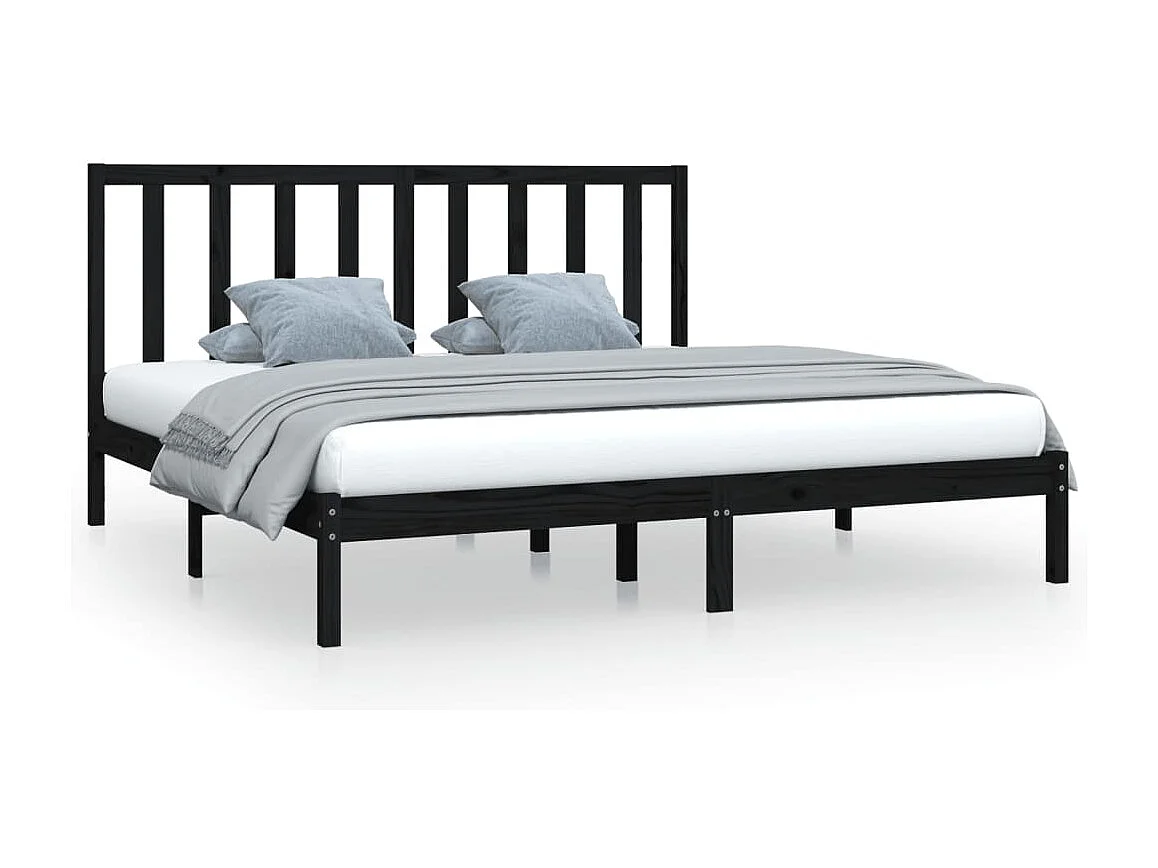 Cadre de lit sans matelas noir bois massif de pin 200x200 cm