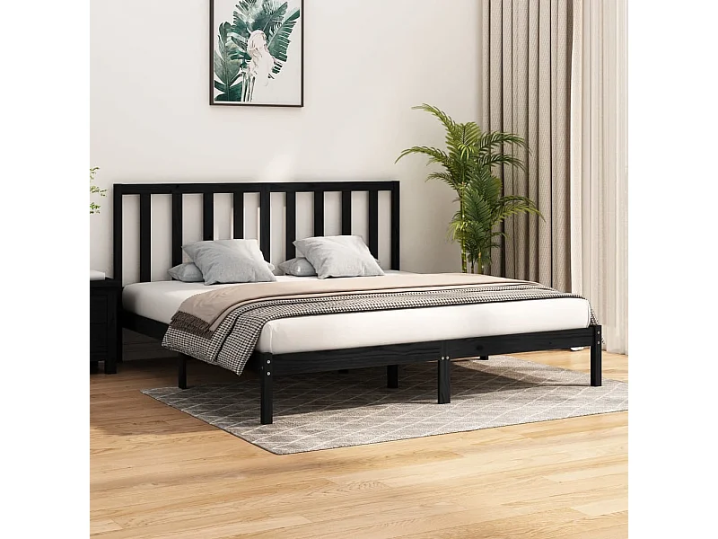 Cadre de lit sans matelas noir bois massif de pin 200x200 cm