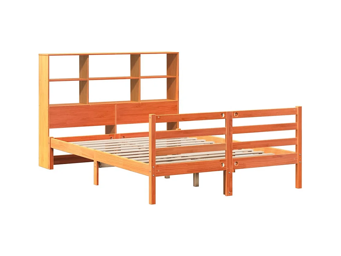 Letto libreria senza materasso, cera marrone, 140x190cm, legno massello