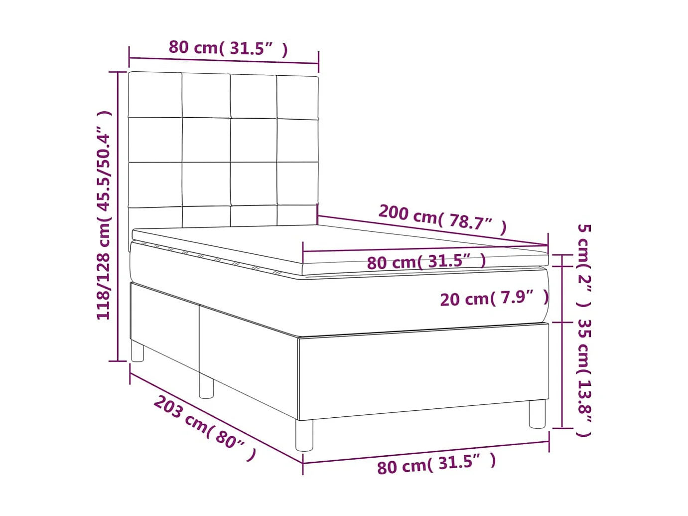 Sommier à lattes de lit et matelas Gris clair 80x200 cm Velours