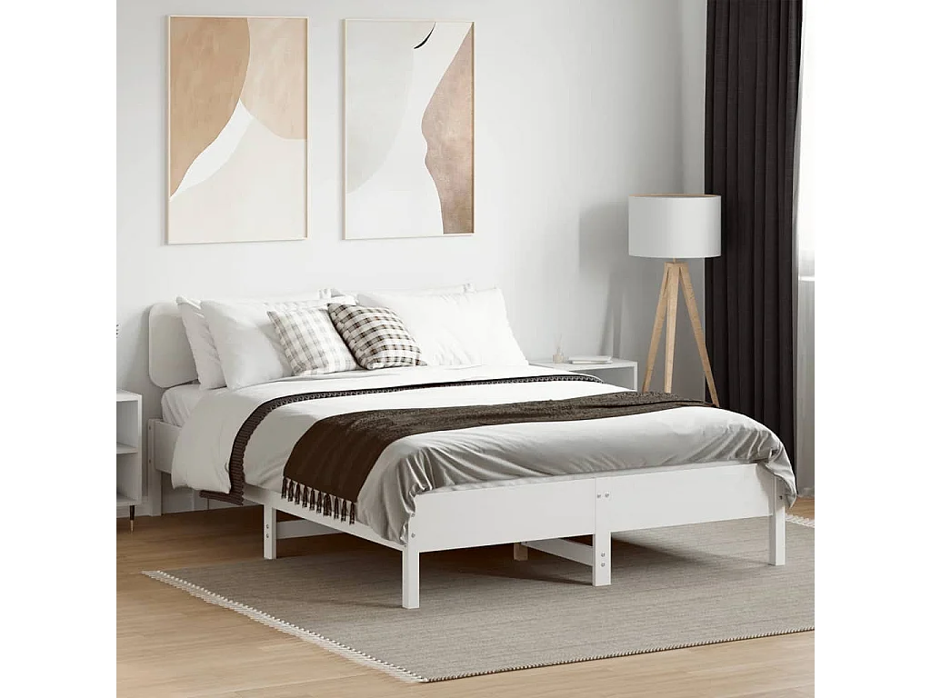 Estructura de cama sin colchón blanca 150x200 cm madera maciza de pino