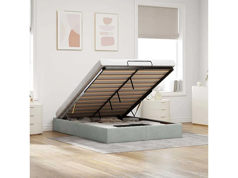 Cadre de lit ottoman sans matelas gris clair 140x200 cm velours