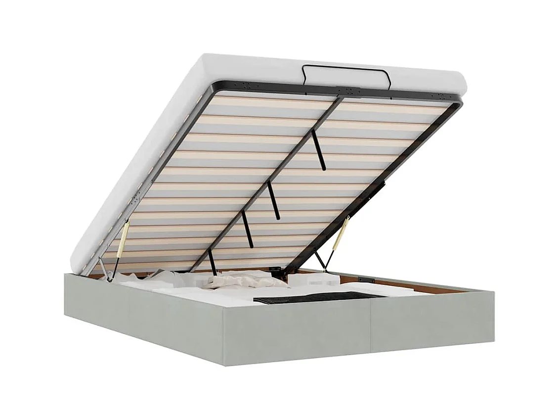 Struttura letto pouf senza materasso grigio chiaro 140x200 cm velluto