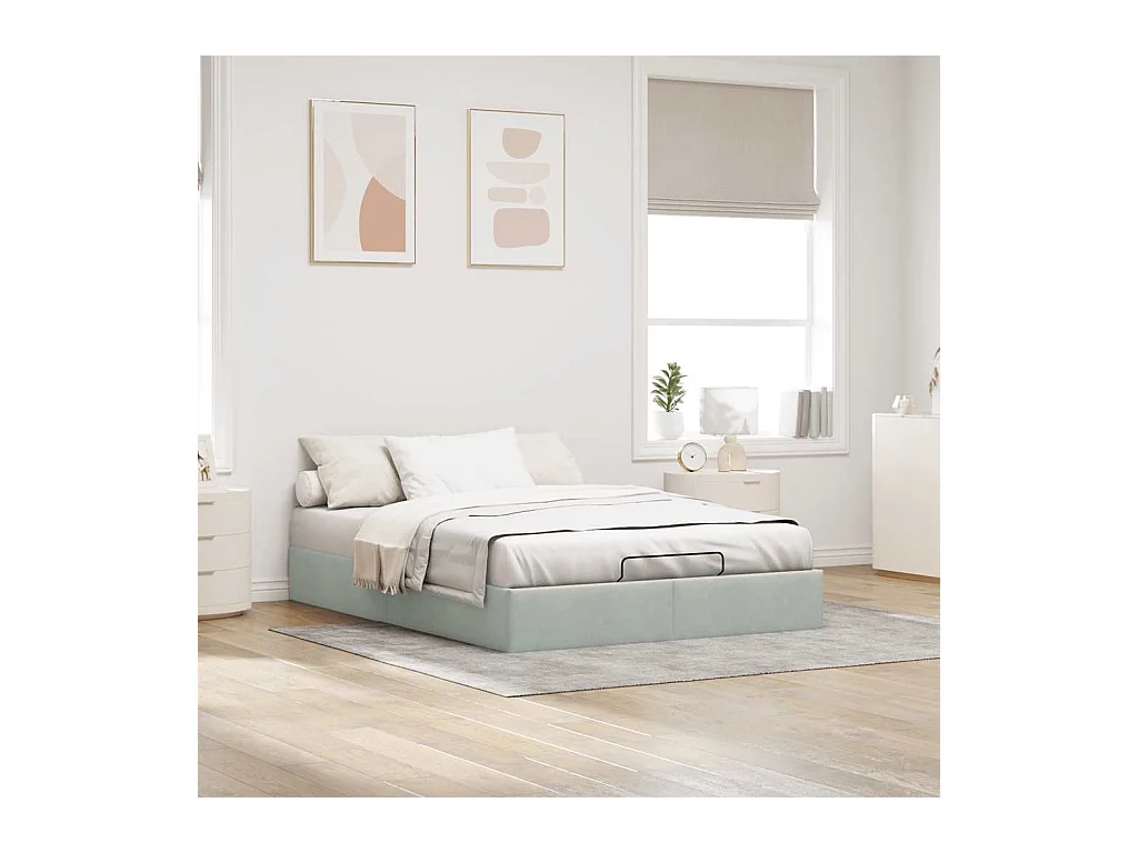 Struttura letto pouf senza materasso grigio chiaro 140x200 cm velluto