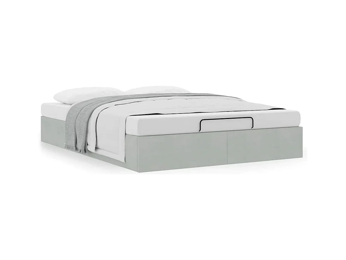 Struttura letto pouf senza materasso grigio chiaro 140x200 cm velluto