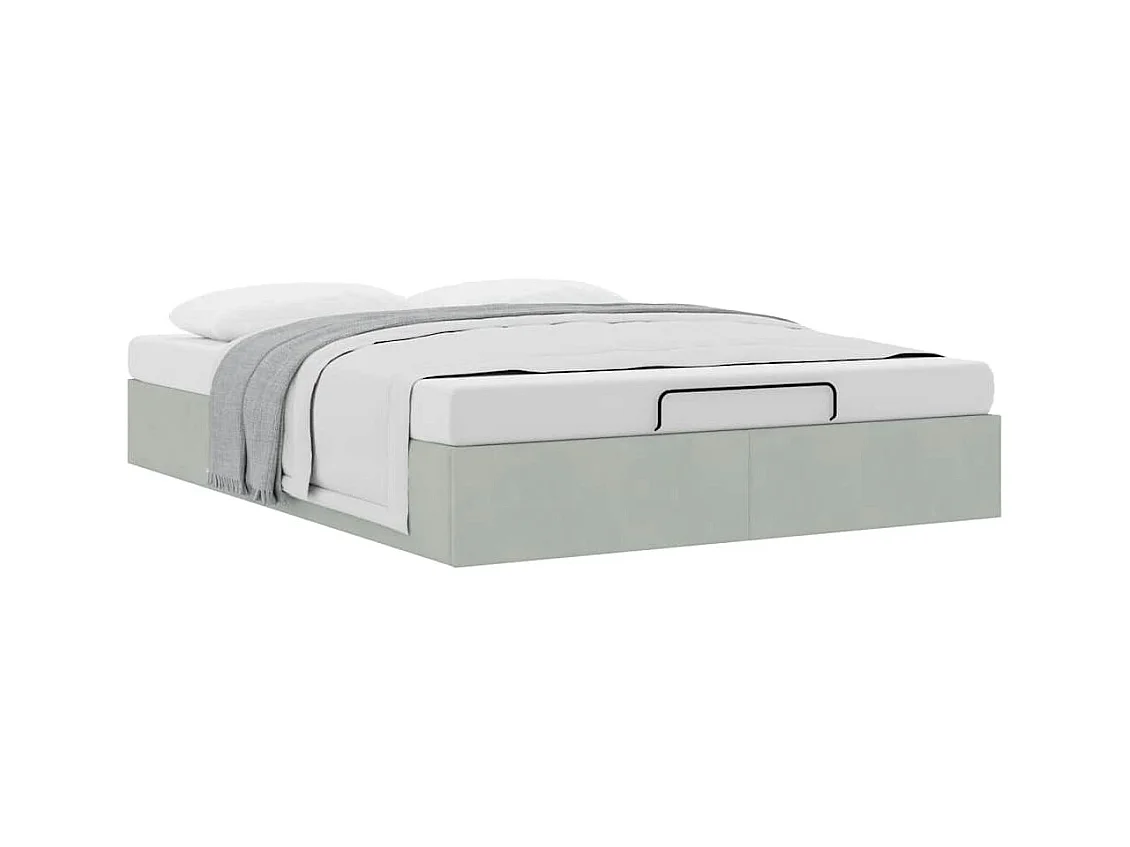 Struttura letto pouf senza materasso grigio chiaro 140x200 cm velluto