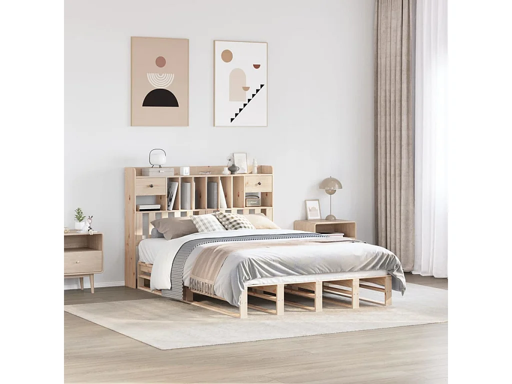 Letto a libreria senza materasso 140x200 cm in legno massello di pino