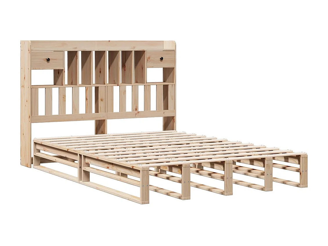 Letto a libreria senza materasso 140x200 cm in legno massello di pino