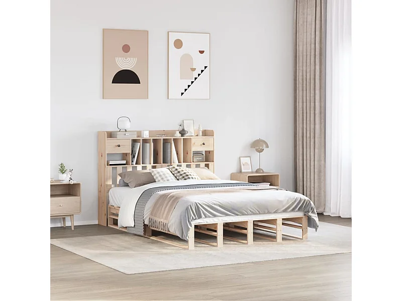 Letto a libreria senza materasso 140x200 cm in legno massello di pino
