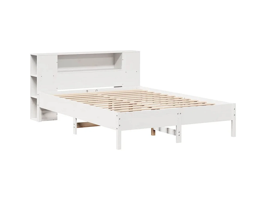 Lit bibliothèque sans matelas blanc 135x190 cm bois pin massif