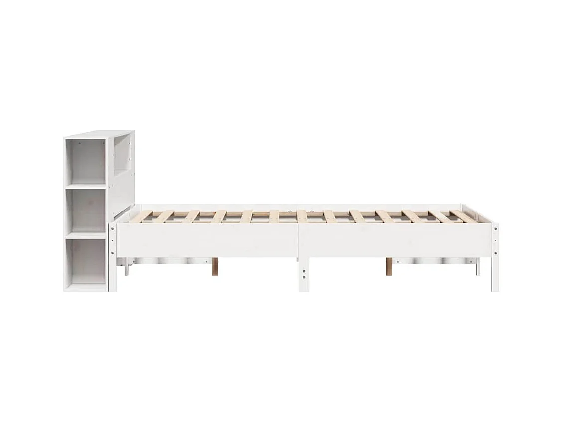 Lit bibliothèque sans matelas blanc 135x190 cm bois pin massif