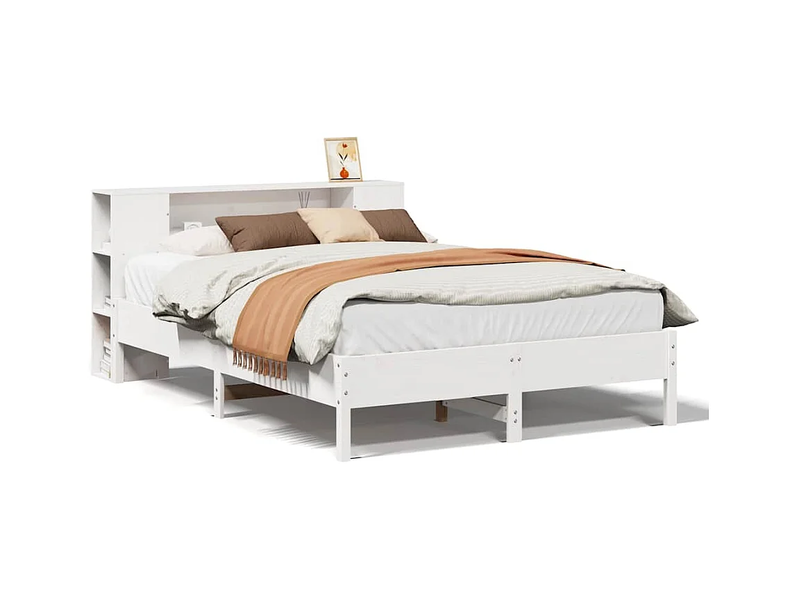 Wit boekenkastbed zonder matras 135x190 cm massief grenenhout
