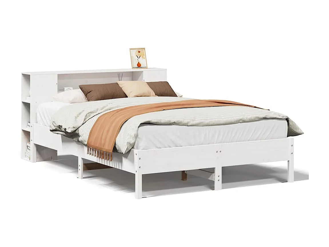 Letto libreria bianco senza materasso 135x190 cm in legno massello di pino