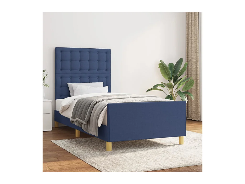 Struttura letto senza materasso con testiera blu 90x190cm tessuto