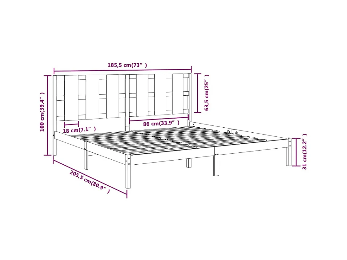 Struttura letto senza materasso bianco 180x200 cm in legno massello