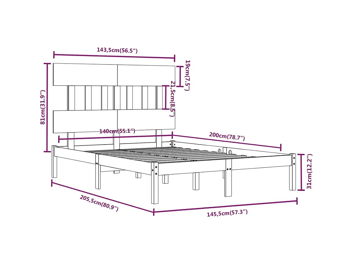 Bedframe zonder matras wit 140x200 cm massief hout