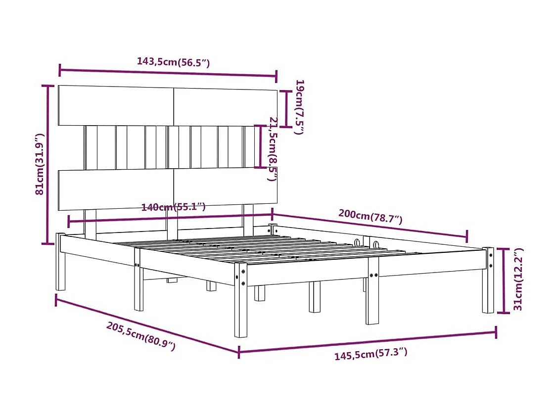 Cadre de lit sans matelas blanc 140x200 cm bois massif