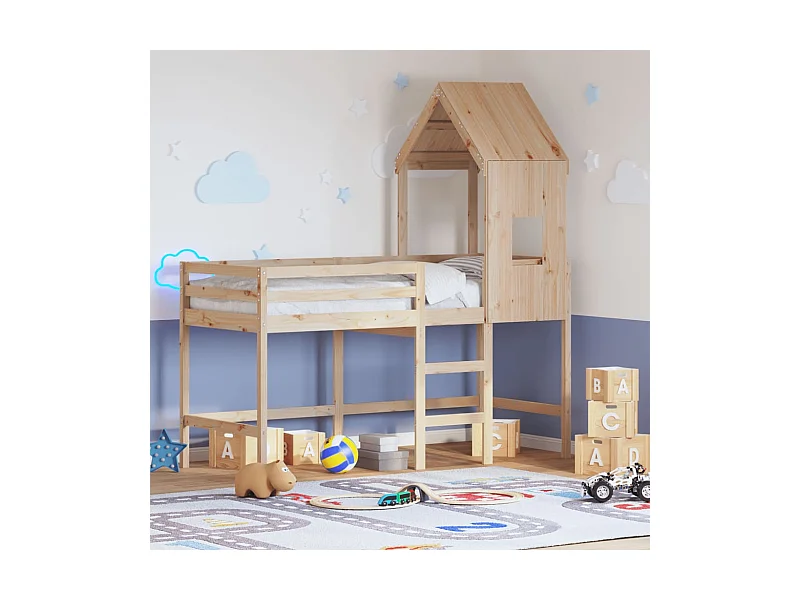 Letto a castello con scaletta e tetto senza materasso 80x200 cm