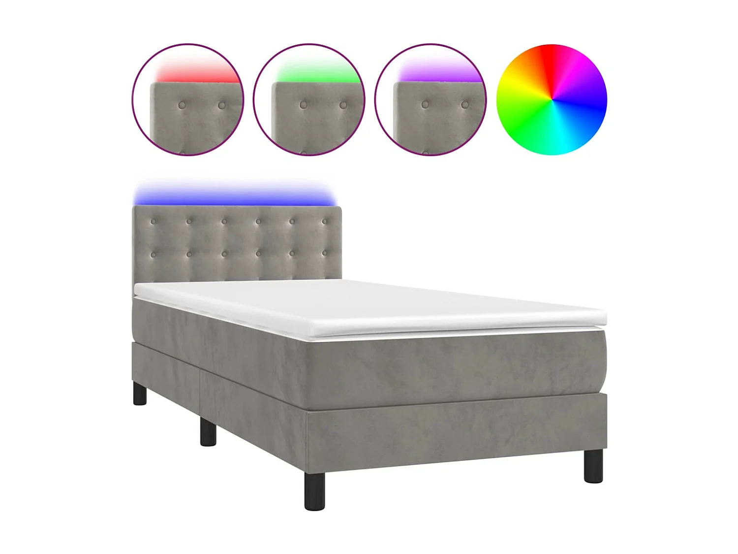 Sommier à lattes de lit avec matelas et LED Gris clair 80x200cm