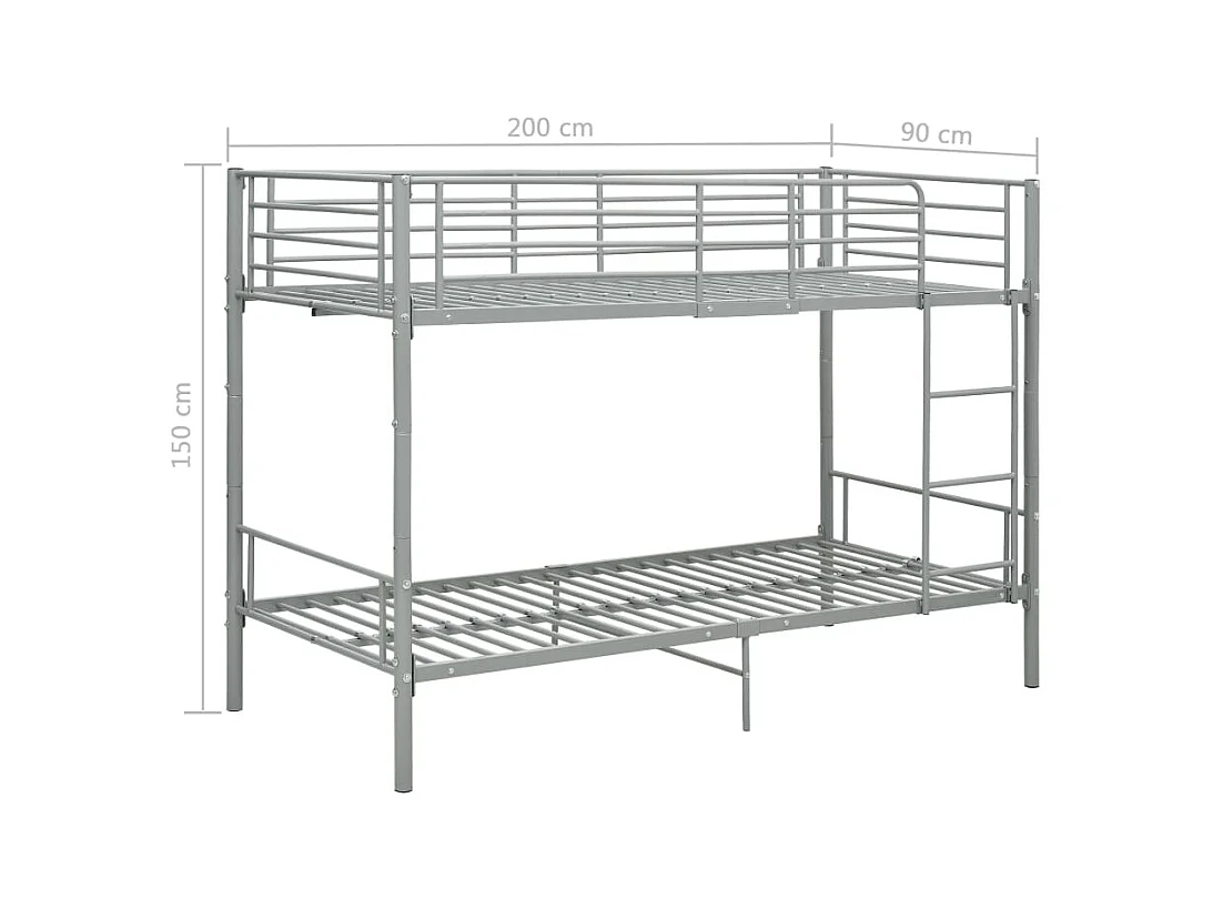 Litera sin colchón, metal gris, 90x200 cm