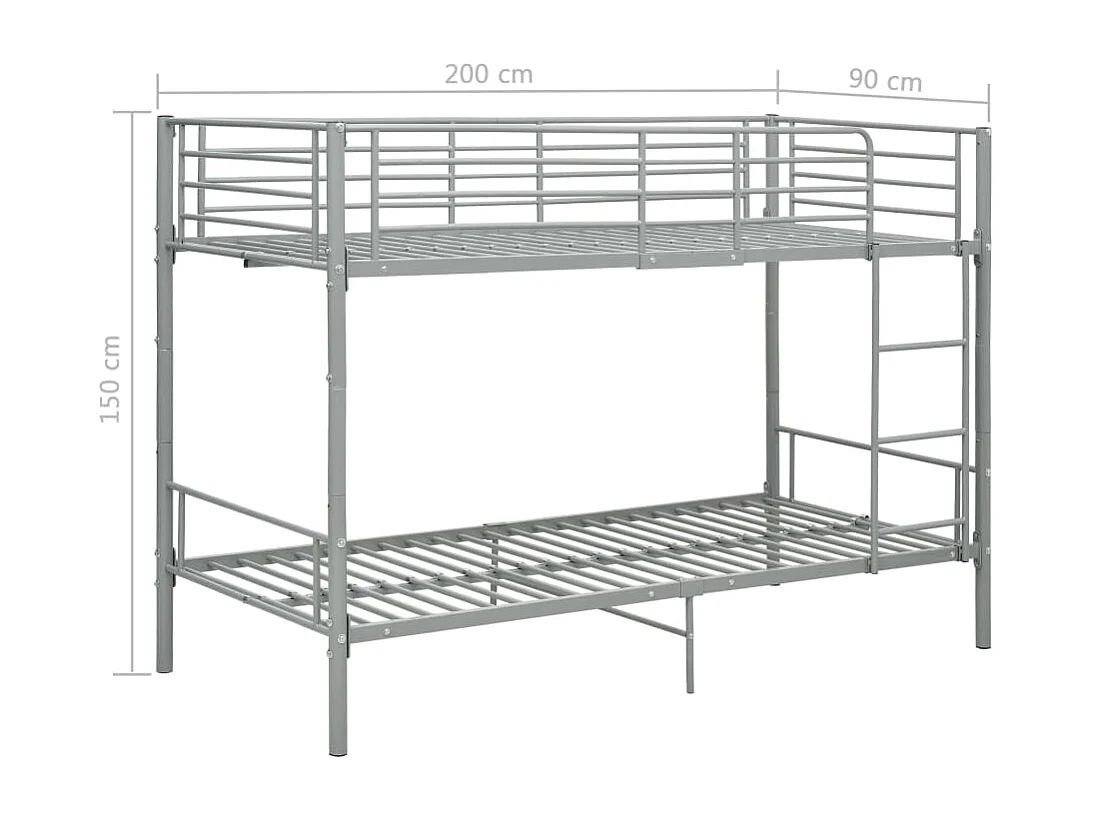 Lit superposé sans matelas gris métal 90x200 cm