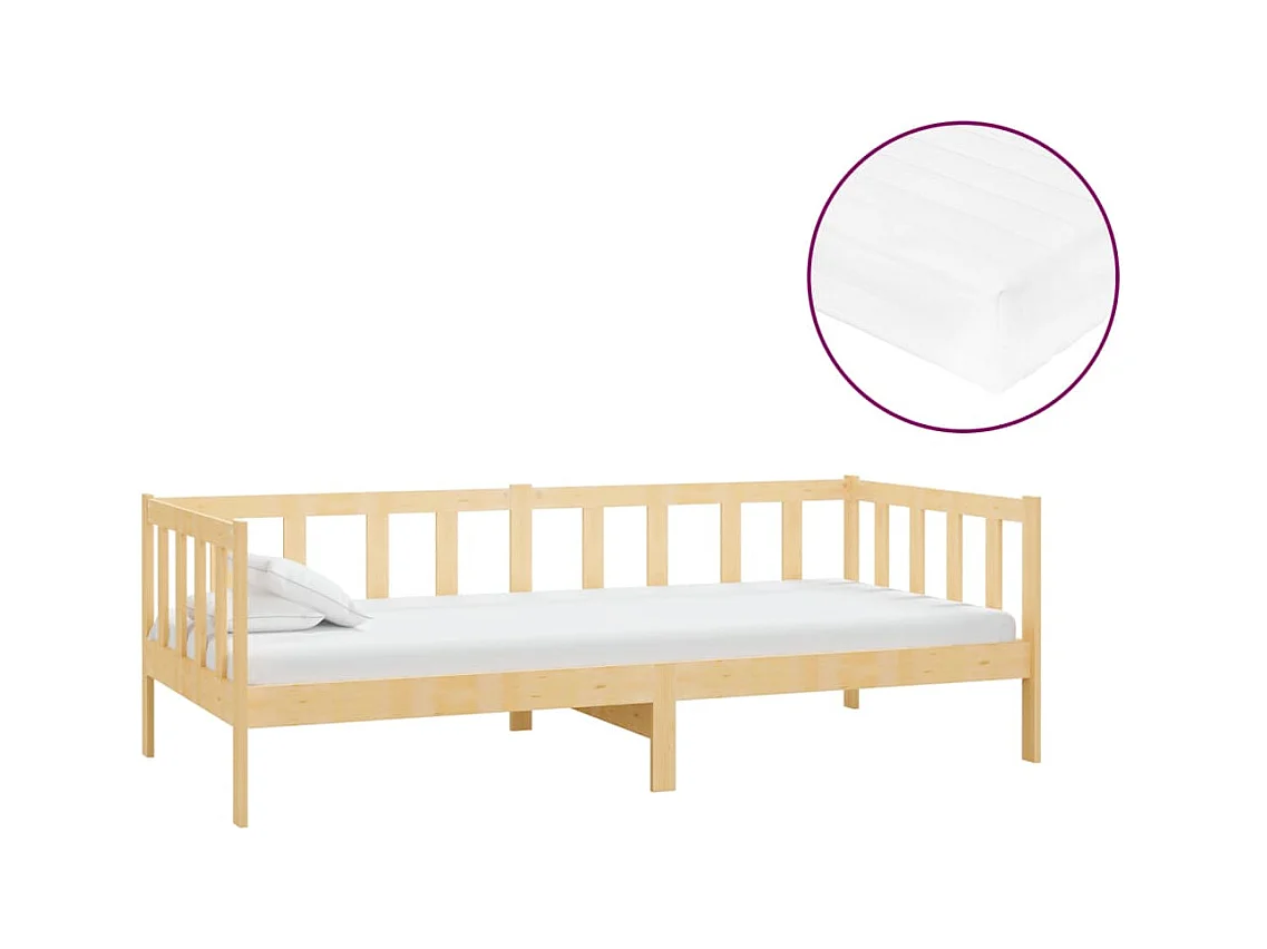 Lit de repos avec matelas 90x200 cm Bois de pin massif