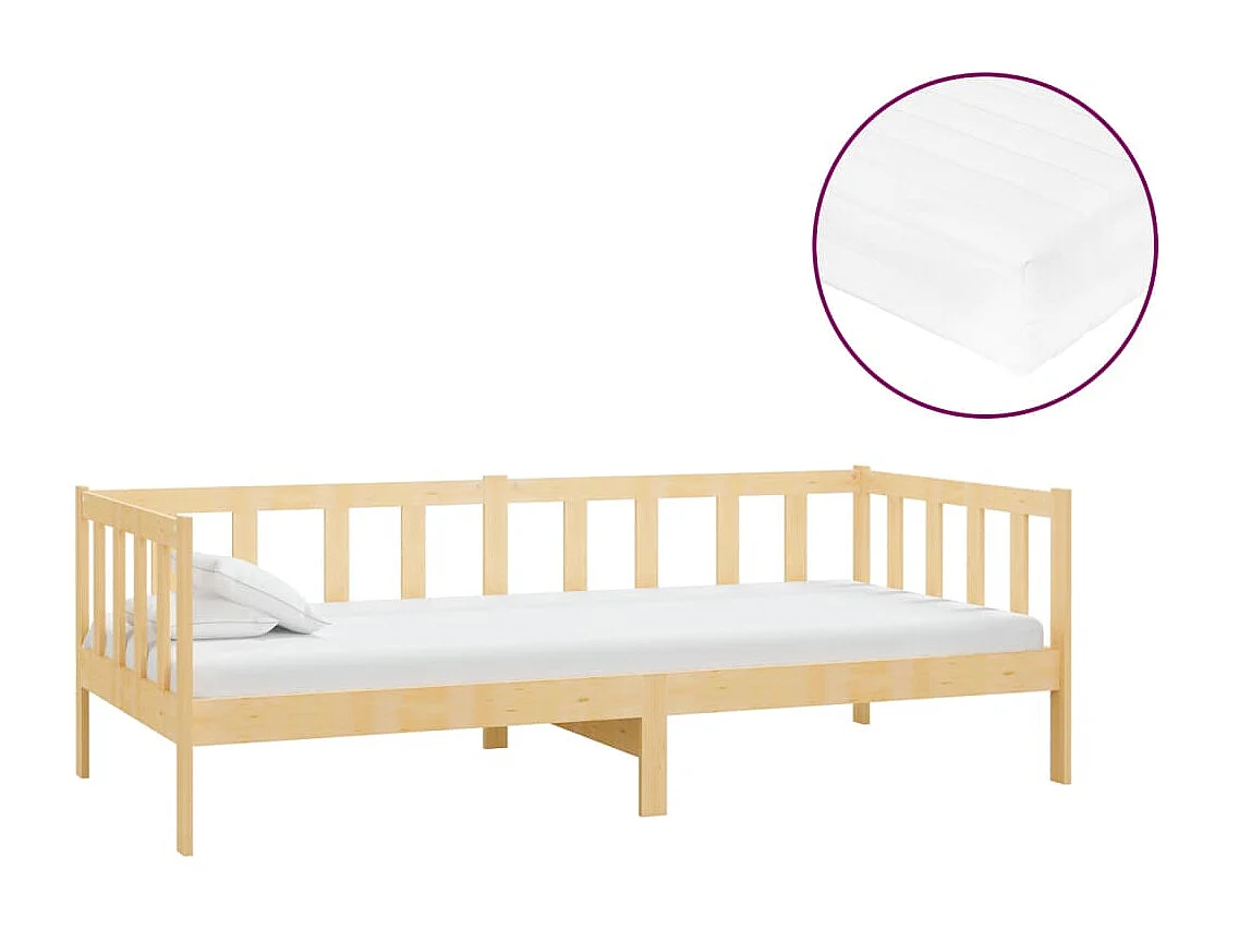 Lit de repos avec matelas 90x200 cm Bois de pin massif