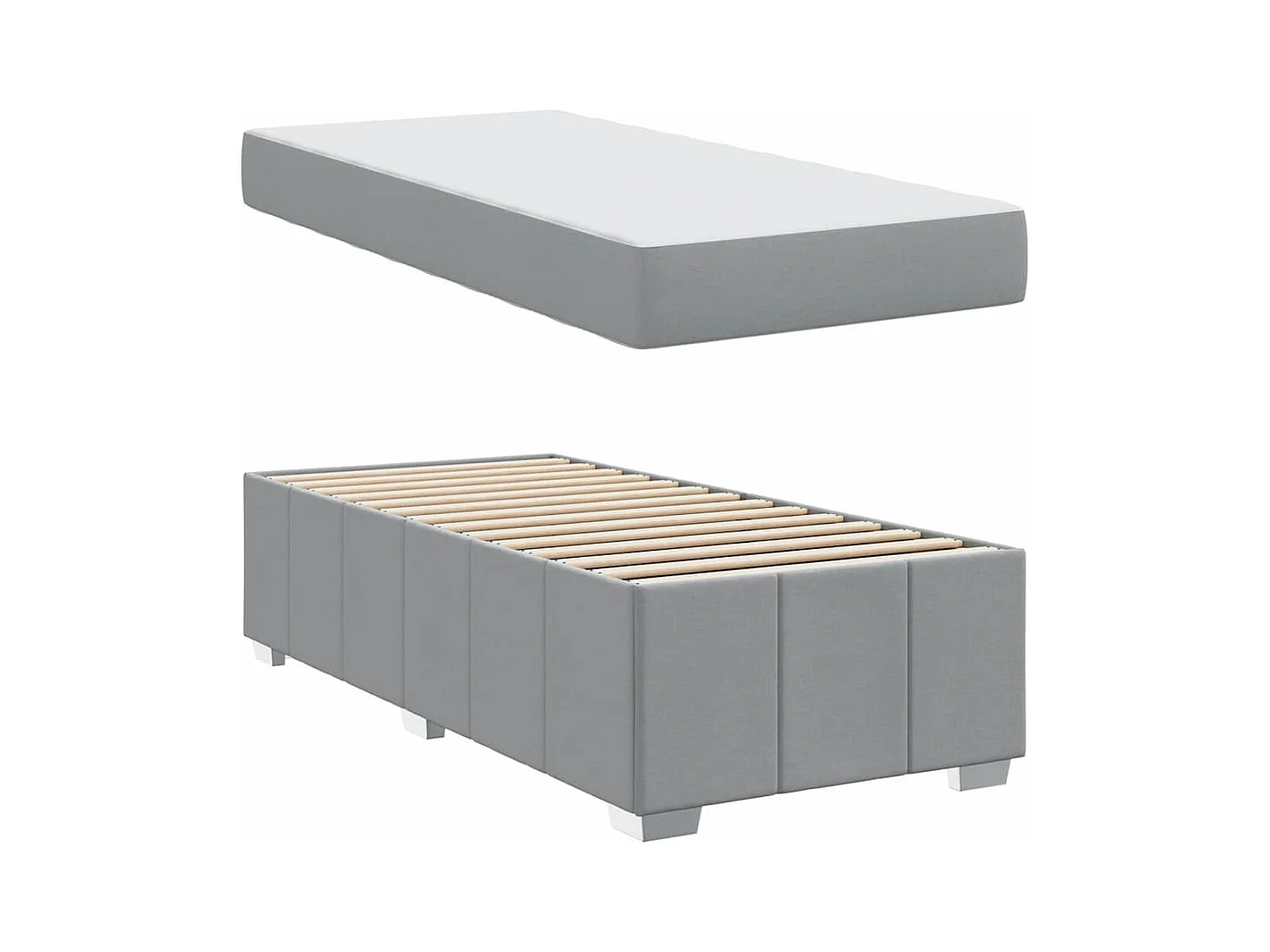 Cadre de lit avec matelas Gris clair 100 x 200 cm tissu