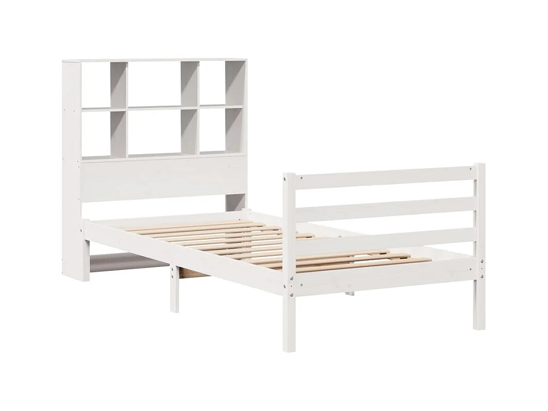 Lit bibliothèque sans matelas blanc 90x200cm bois de pin massif