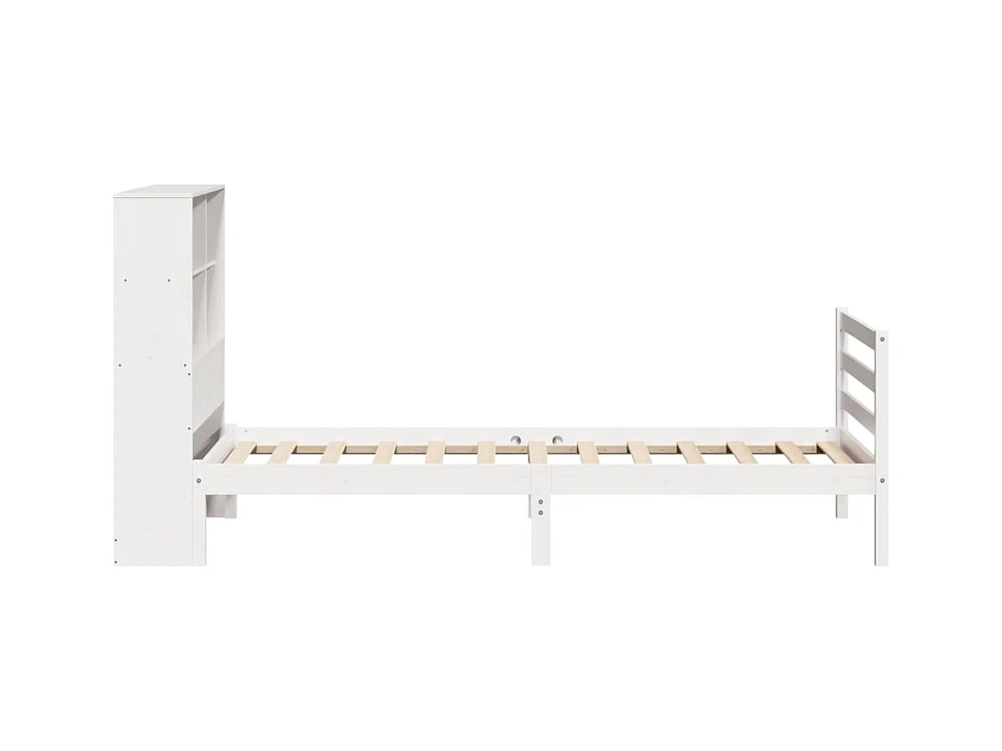 Lit bibliothèque sans matelas blanc 90x200cm bois de pin massif