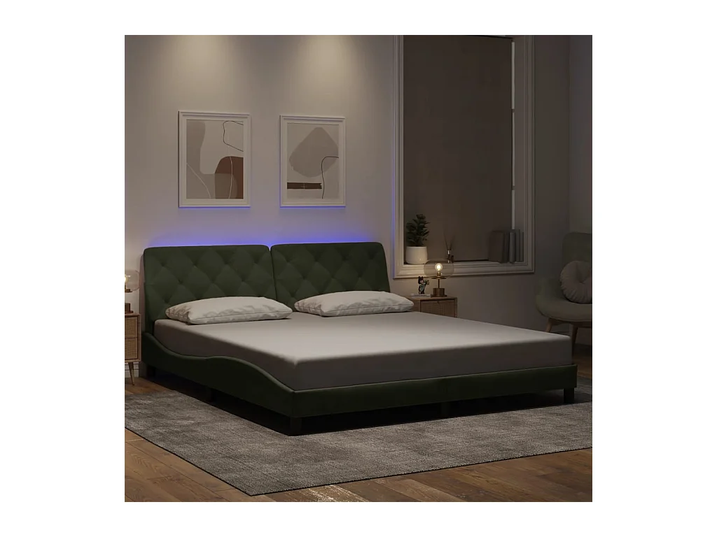 Struttura letto con LED senza materasso grigio chiaro 180x200cm velluto