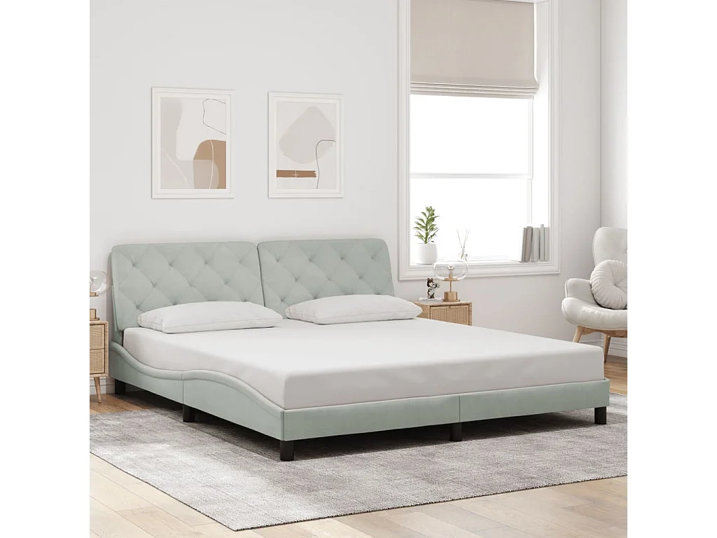 Cadre de lit avec LED sans matelas gris clair 180x200cm velours
